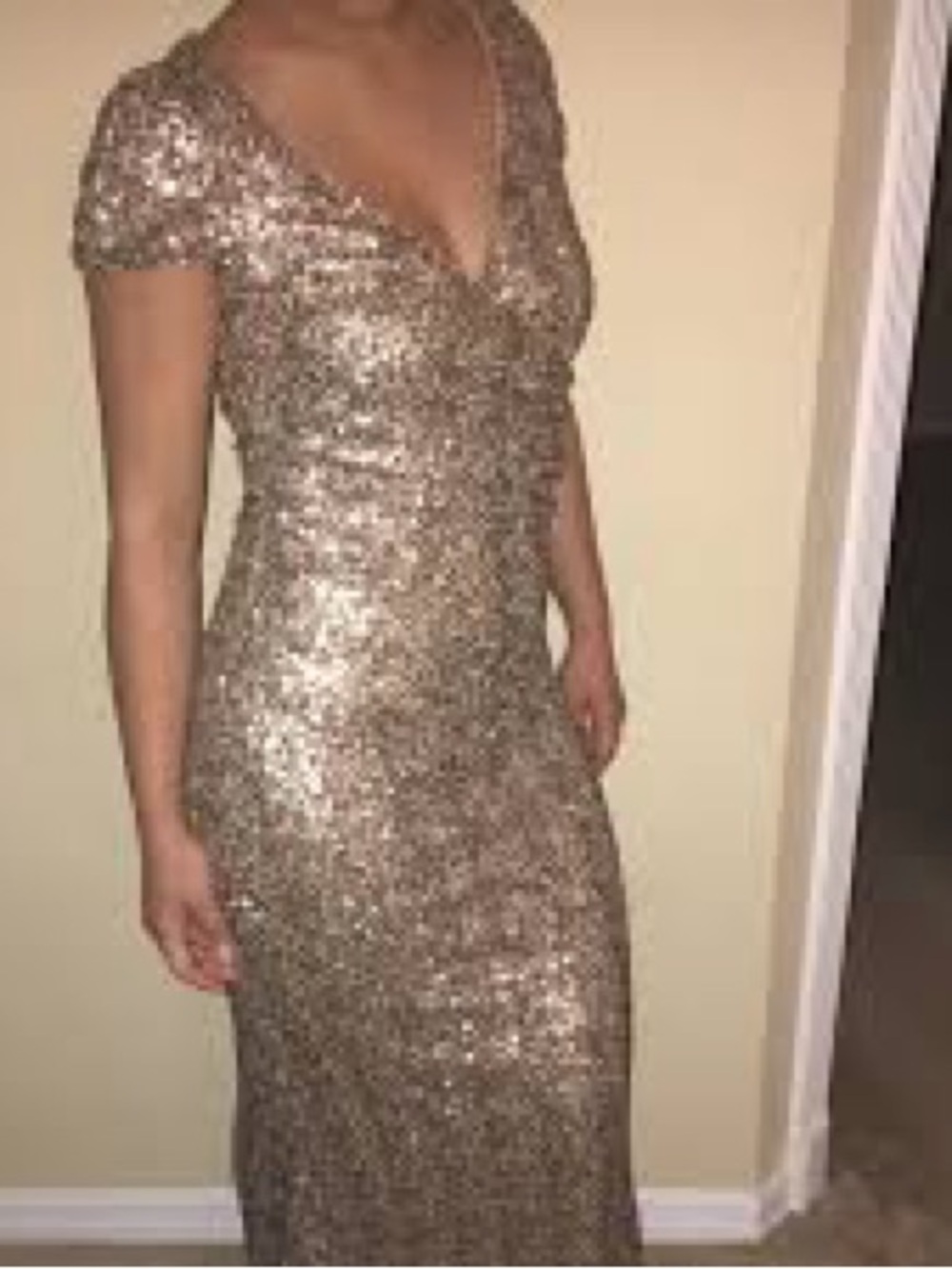 Badgley Mischka Gold Sequin V-Neck Maxi Dress
